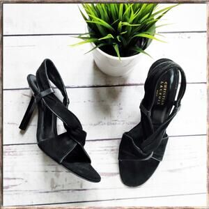 CHRISTIAN LACROIX Suede Twist Slingback Heeled Sandals Black 9